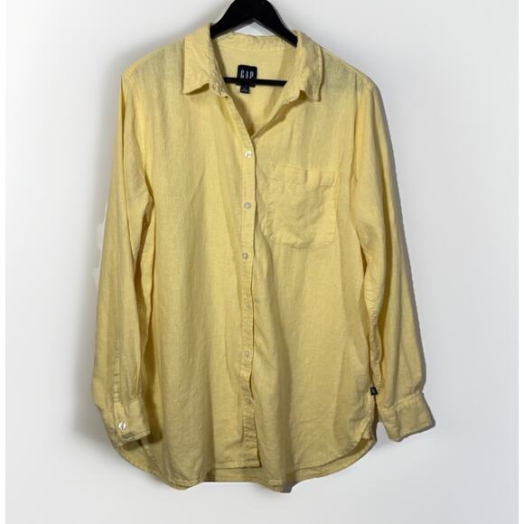 GAP Linen Blend Shirt Button Up Butter Yellow Mens XL Golden Haze Classic Preppy - Picture 9 of 9